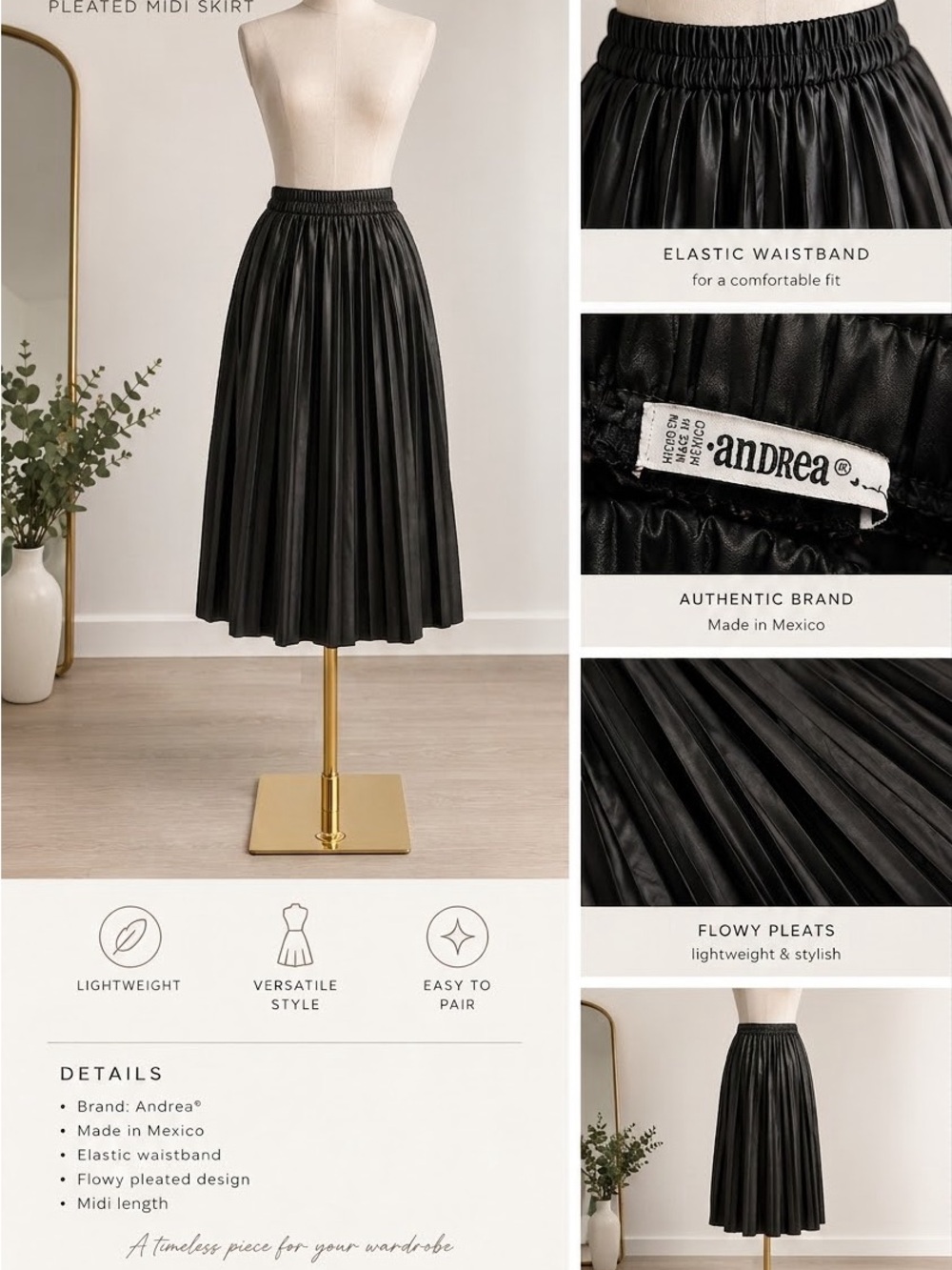 ANDREA Black Pleated Skater Circle Skirt